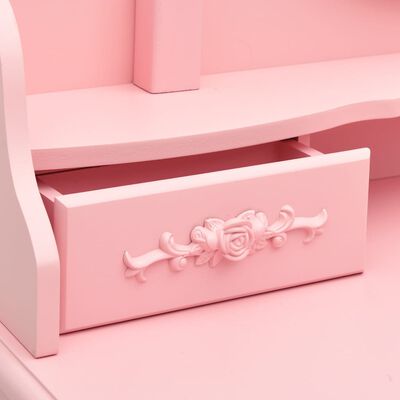 vidaXL Комплект тоалетка с табуретка, розов, 75x69x140 см, пауловния