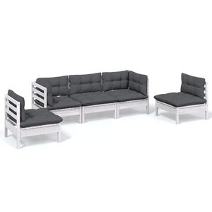 vidaXL Градински лаундж комплект с възглавници, 5 части, бор масив
