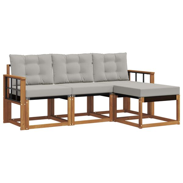 vidaXL Комплект дивани за открито 4 pcs Естествено и светло сиво