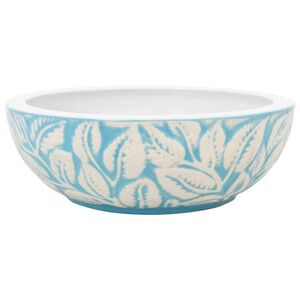 vidaXL Мивка за плот, бяло и синьо, кръгла, &Phi;41x14 см, керамика