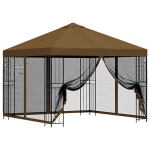 vidaXL Градинска беседка със стени 3 x 3 m Таупе Полиестер и стомана