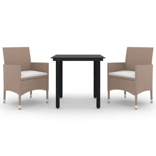 vidaXL Градински комплект с възглавници 3 части полиратан и стъкло