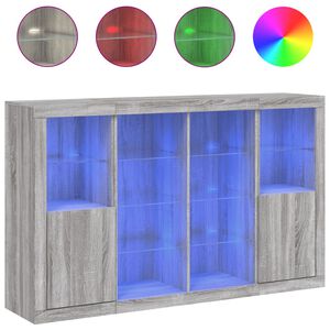 vidaXL Сайдборди с LED осветление, 3 бр, сив сонома, инженерно дърво