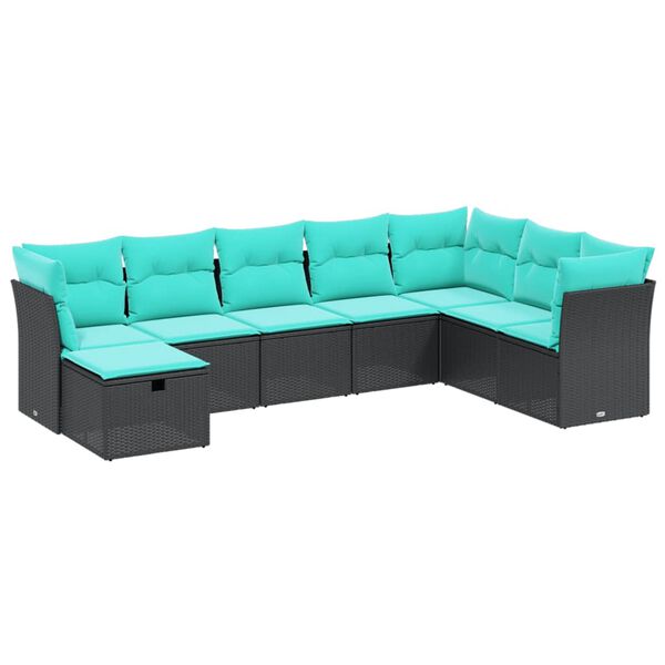 vidaXL Градински комплект с възглавници, 8 части, кафяв, полиратан