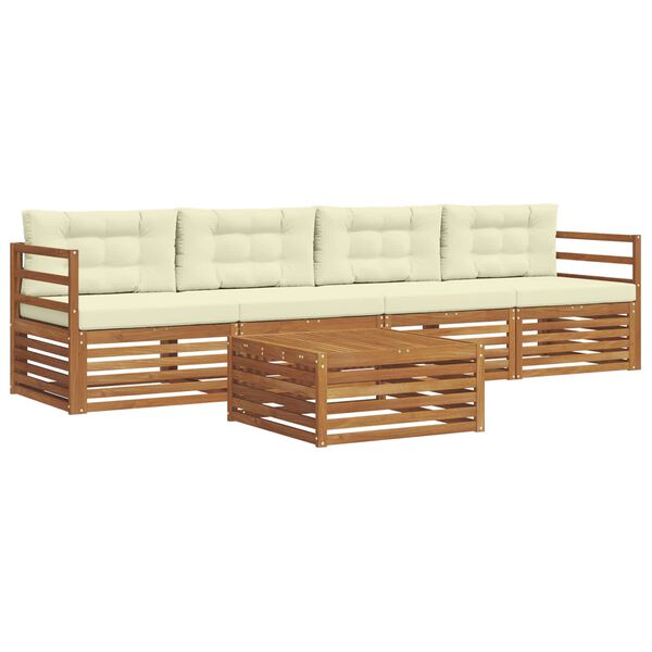 vidaXL Комплект дивани за открито 5 pcs Натурален и Крема