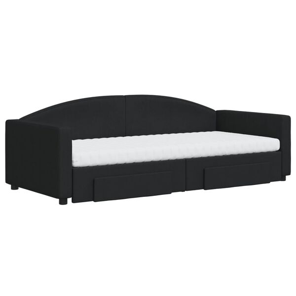 vidaXL Канапе с изтеглящо легло и чекмеджета черно 90x200 см текстил