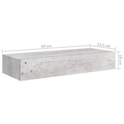 vidaXL Стенен рафт с чекмедже, бетонно сив, 60x23,5x10 см, МДФ