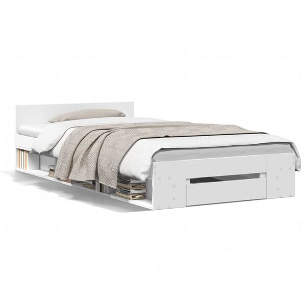 vidaXL Рамка за легло с чекмедже, бяла, 100x200 см, инженерно дърво