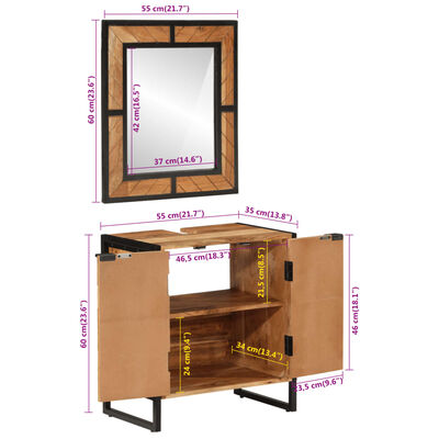 vidaXL Комплект мебели за баня, 2 части, желязо и масивна акация