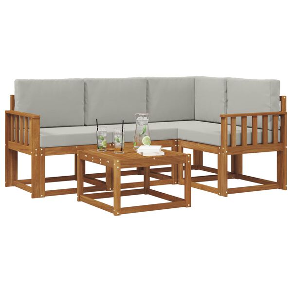 vidaXL Комплект дивани за открито 5 pcs Естествено и светло сиво