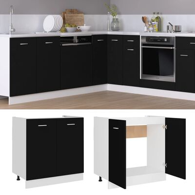 vidaXL Долен шкаф за мивка, черен, 80x46x81,5 см, ПДЧ