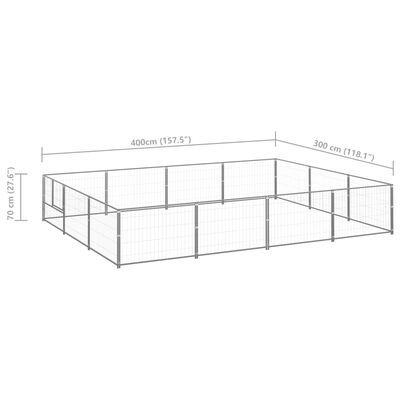 vidaXL Клетка за кучета, сива, 12 м², стомана