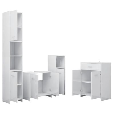 vidaXL Комплект мебели за баня от 4 части, бял гланц