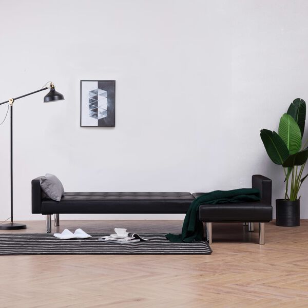 vidaXL Ъглов разтегателен диван, черен, изкуствена кожа