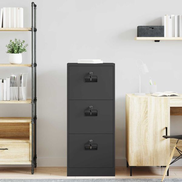 vidaXL Кабинет за файлове с чекмедже с рафт Черно 45,5 x 42 x 106,5 см