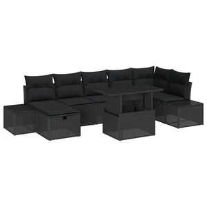 vidaXL Градински Софа Комплект с възглавница 8 pcs Черно Полиратан