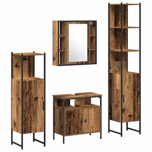 vidaXL Комплект мебели за баня 4 бр. Старо дърво 33 x 33 x 185,5 см