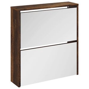 vidaXL Шкаф за обувки с огледало, 2 нива, опушен дъб, 63x17x67 см