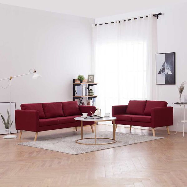 vidaXL Комплект дивани, 2 части, текстил, виненочервен