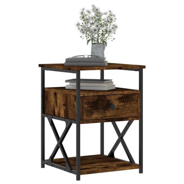 vidaXL Нощно шкафче, опушен дъб, 40x42x55 см, инженерно дърво