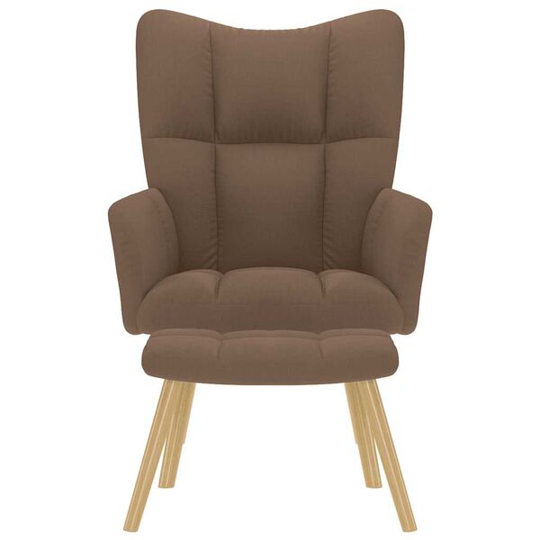 vidaXL Релаксиращ стол с табуретка, кафява, текстил