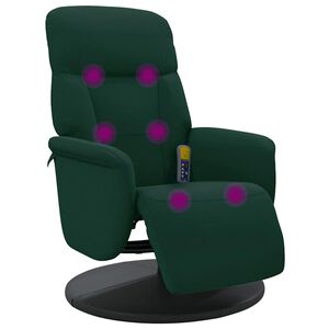 vidaXL Масажен реклайнер стол с поставка за крака, тъмнозелен, кадифе