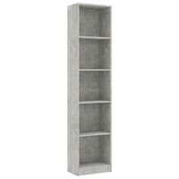 vidaXL 5-етажна библиотека, бетонно сива, 40x24x175 см, ПДЧ