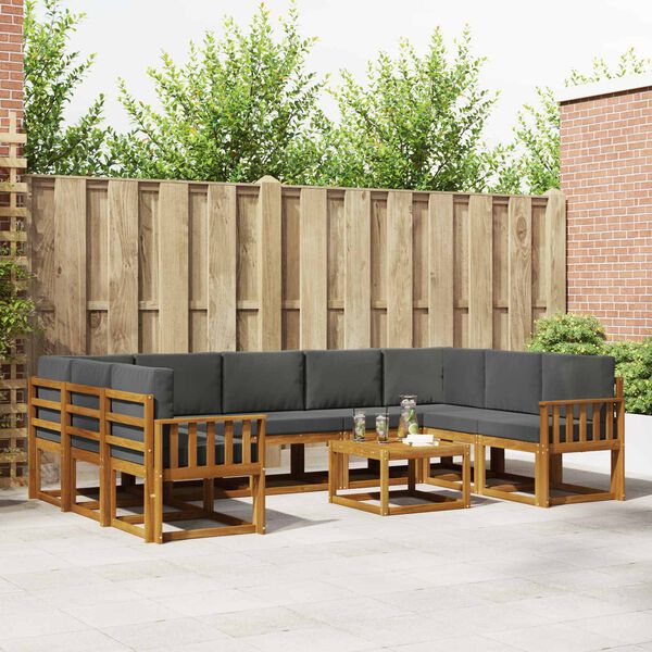 vidaXL Комплект дивани за открито 10 pcs Натурален и Антрацит