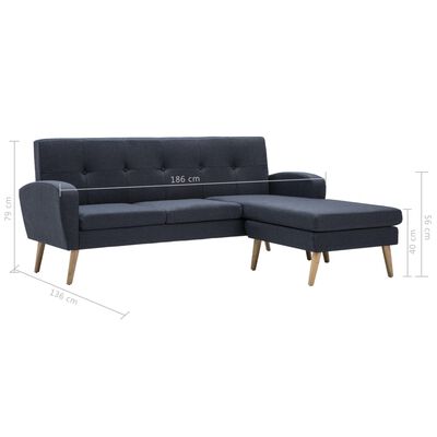 vidaXL Ъглов диван, тапицерия от текстил, 186x136x79 см, тъмносив