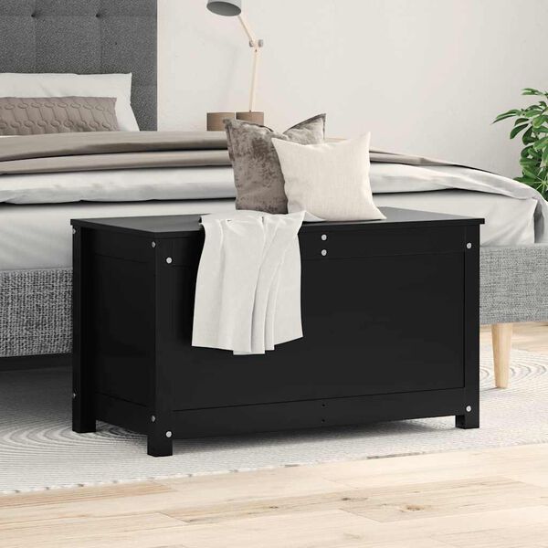 vidaXL Кутия за съхранение, черен, 80x40x45,5 см, борово дърво масив