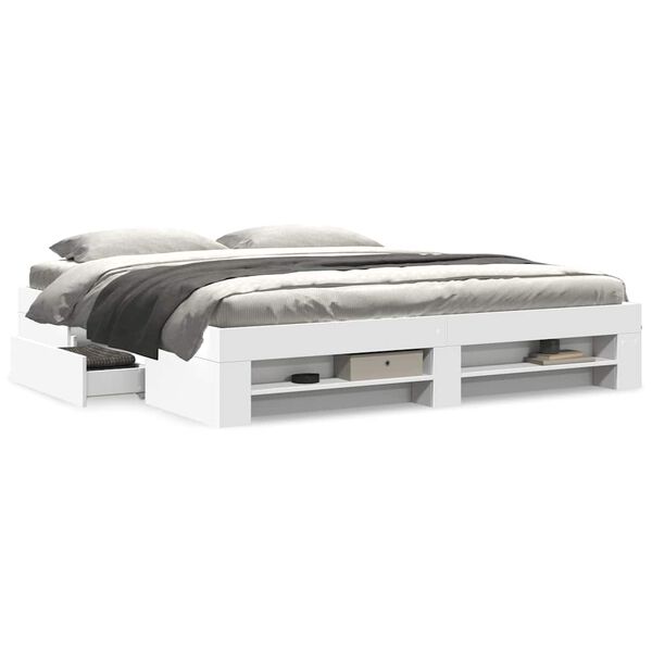 vidaXL Рамка за легло, бяло, 200x200 см, масивно дърво