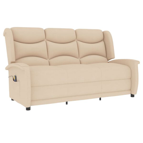 vidaXL 3-местен масажен реклайнер, кремав, текстил