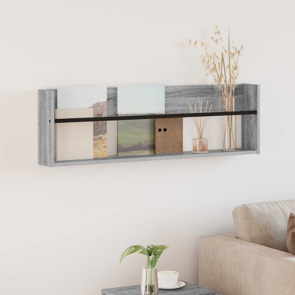 vidaXL Етажерка за списания с рафт Сив Сонома 100 x 12 x 30 см