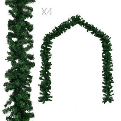vidaXL Коледни гирлянди, 4 бр, зелени, 270 см, PVC