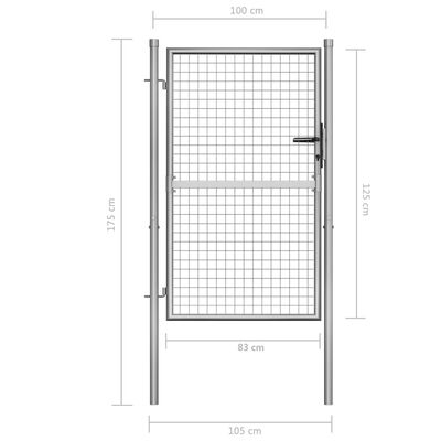 vidaXL Градинска врата, поцинкована стомана, 105x175 см, сребриста