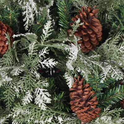 vidaXL Коледна елха с шишарки, зелено и бяло, 120 см, PVC и PE