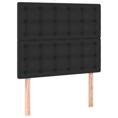 vidaXL LED горна табла за легло, черна,80x5x118/128см, изкуствена кожа