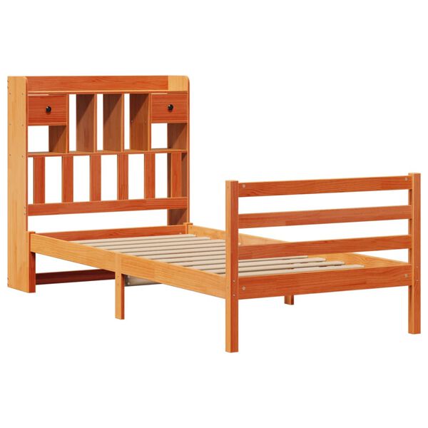 vidaXL Легло с етажерка за книги, без матрак, 100x200 см, бор масив