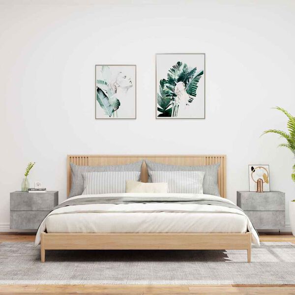 vidaXL Нощни шкафчета за стена с LED осветление, 2 бр, бетонно сиви