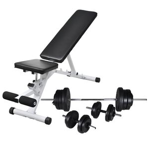 vidaXL Комплект лежанка с щанга и дъмбели, 60,5 кг