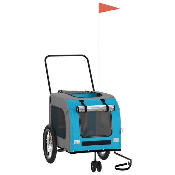 vidaXL Ремарке за колело за любимци син и сив Оксфорд плат и желязо