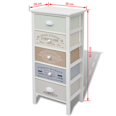 vidaXL Шкаф за съхранение във френски стил, 5 чекмеджета, дърво