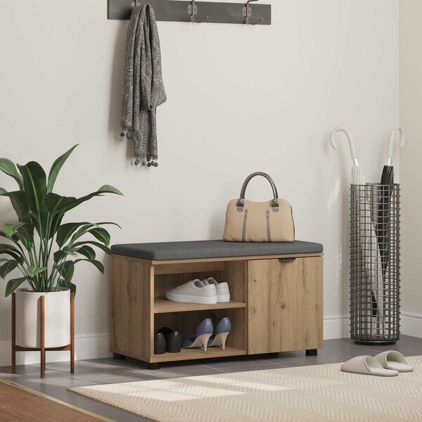 vidaXL Пейка за коридор с възглавница Едноцветен Дъб 80 x 38 x 46 см