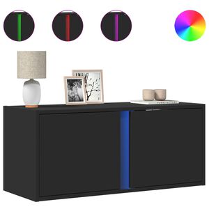 vidaXL Стенен ТВ шкаф с LED осветление, черен, 80x31x35 см