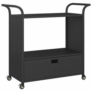 vidaXL Бар количка с чекмедже, черна, 100x45x97 см, полиратан