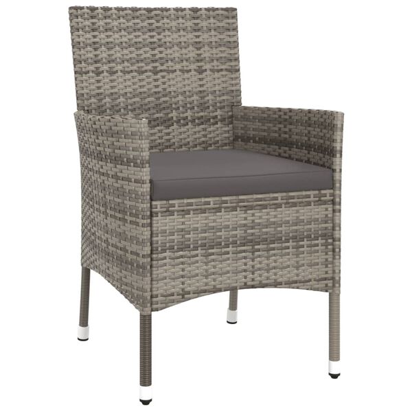 vidaXL Градински бистро комплект с възглавници 3 части сив полиратан