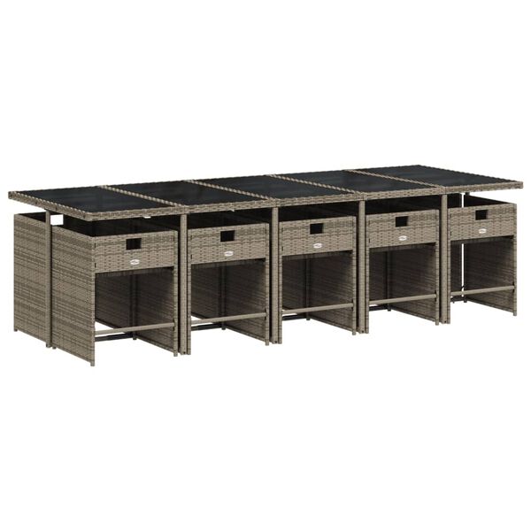 vidaXL Градински комплект с възглавници 11 части сив полиратан