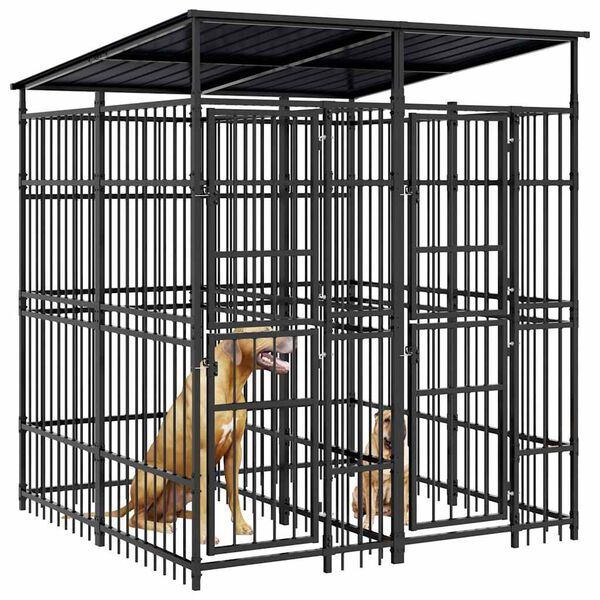 vidaXL Дворна клетка за кучета с покрив, стомана, 3,69 м&sup2;