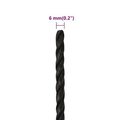 vidaXL Работно въже черно 6 мм 25 м полипропилен