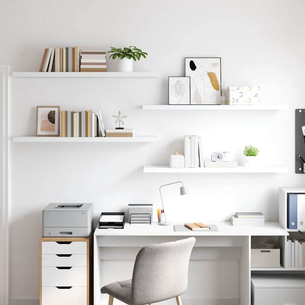 vidaXL Окачени стенни рафтове, 4 бр, бели, 120x23,5x3,8 см, МДФ